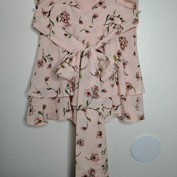 Forever 21 Layered-Hem Pink Flare Romper Flower Print Sz M Spaghetti Straps. - Picture 7 of 14